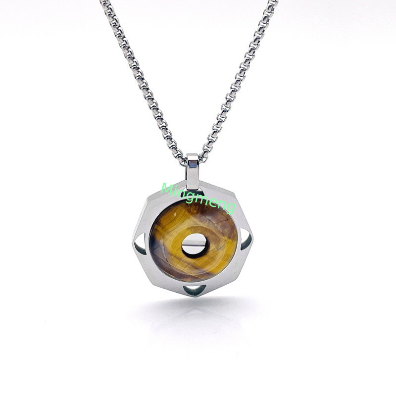 Collier en pierre rétro en acier inoxydable pour homme