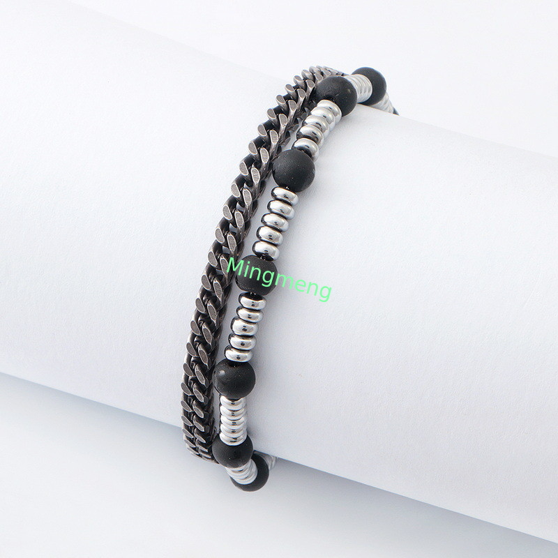 Bracelet à chaîne de fermeture réglable Accessoire masculin polyvalent avec ornementation unique en pierre biliaire et design minimaliste moderne